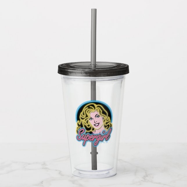 Supergirl Retro Neon Ljus Graphic Take Away Mugg (Framsida)