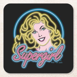 Supergirl Retro Neon Ljus Graphic Underlägg Papper Kvadrat