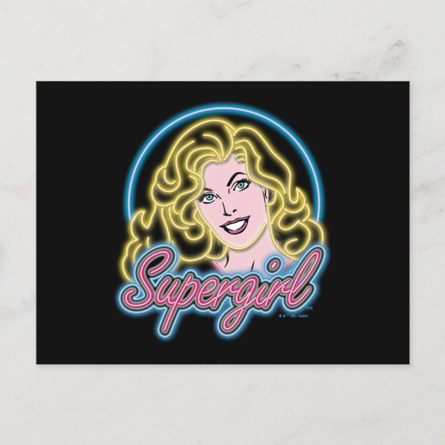 Supergirl Retro Neon Ljus Graphic Vykort (Framsida)