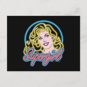 Supergirl Retro Neon Ljus Graphic Vykort