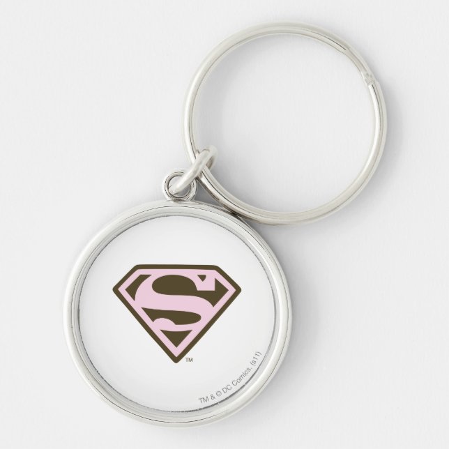 Supergirl Rosa and Brown Logotyp Rund Silverfärgad Nyckelring (Framsidan)