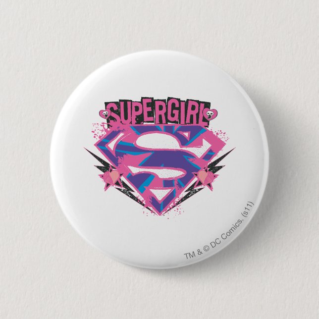 Supergirl Rosa and Lila Grunge Logotyp Knapp (Framsida)