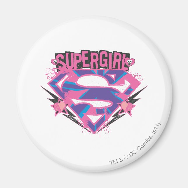 Supergirl Rosa and Lila Grunge Logotyp Magnet (Framsidan)