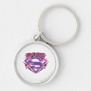 Supergirl Rosa and Lila Grunge Logotyp Rund Silverfärgad Nyckelring