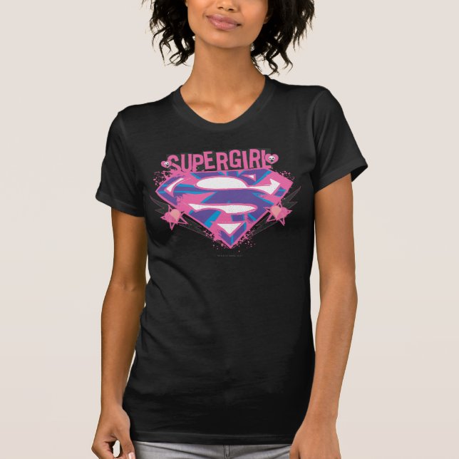 Supergirl Rosa and Lila Grunge Logotyp T-shirt (Framsida)