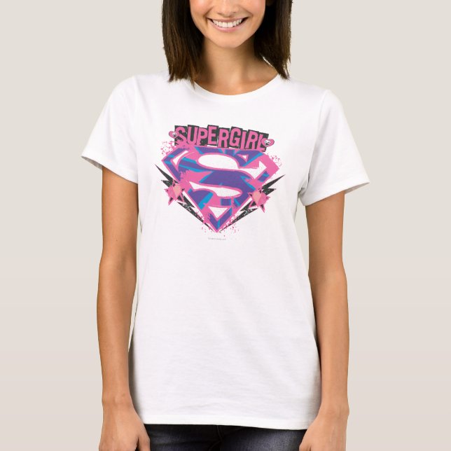 Supergirl Rosa and Lila Grunge Logotyp Tee (Framsida)