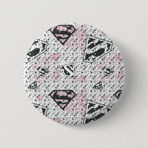 Supergirl Rosa and White Logotyp Mönster Knapp