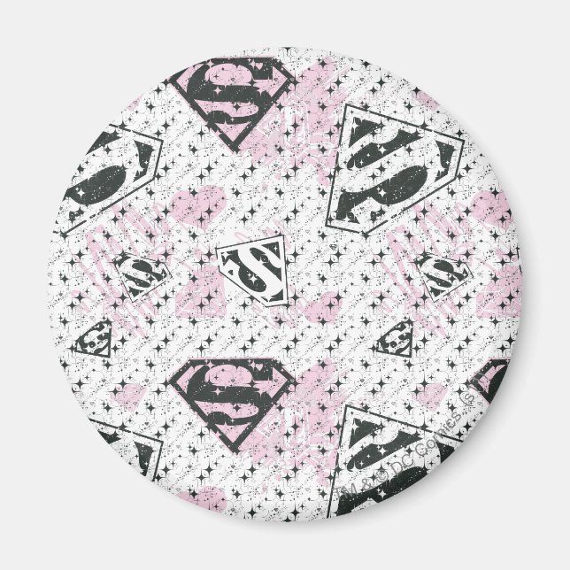 Supergirl Rosa and White Logotyp Mönster Magnet (Framsidan)