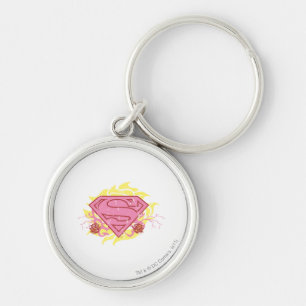 Supergirl Rosa Flowers Rund Silverfärgad Nyckelring