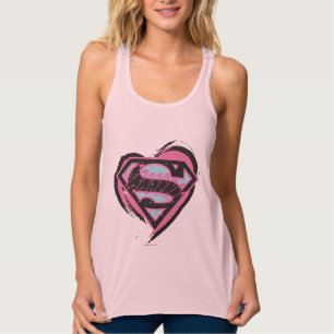 Supergirl Rosa Logotyp in Heart Linne Med Racerback