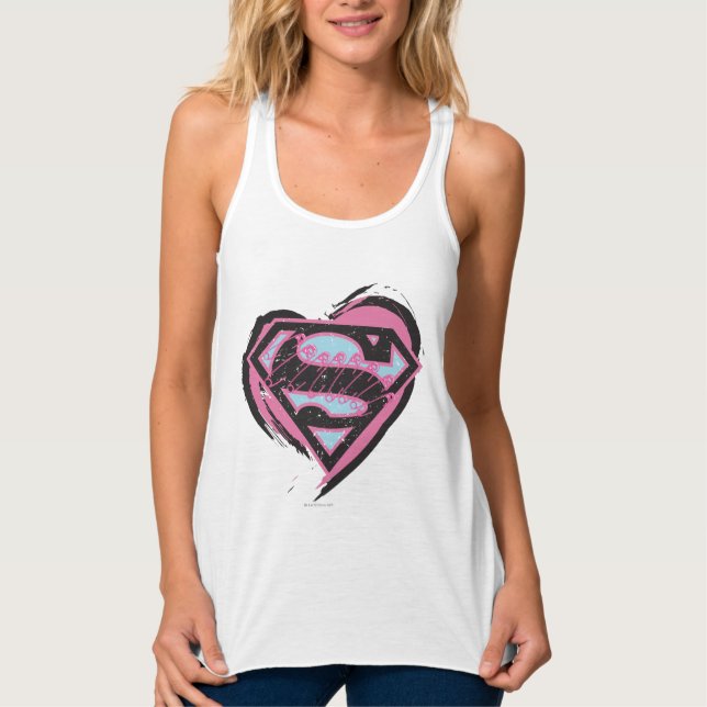 Supergirl Rosa Logotyp in Heart Linne Med Racerback (Framsida)