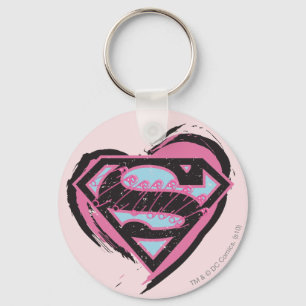 Supergirl Rosa Logotyp in Heart Nyckelring