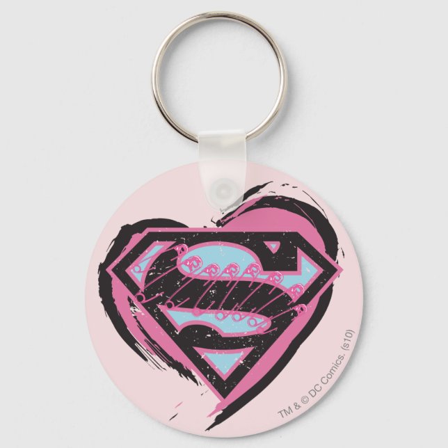 Supergirl Rosa Logotyp in Heart Nyckelring (Framsida)