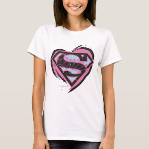Supergirl Rosa Logotyp in Heart T Shirt