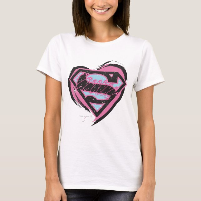 Supergirl Rosa Logotyp in Heart T Shirt (Framsida)