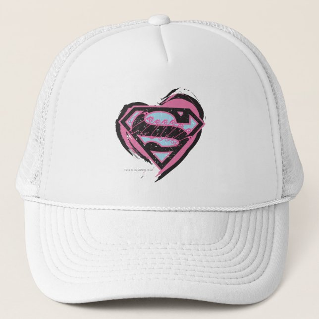 Supergirl Rosa Logotyp in Heart Truckerkeps (Framsida)