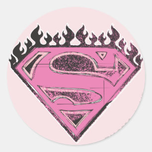 Supergirl Rosa Logotyp med Flames Runt Klistermärke