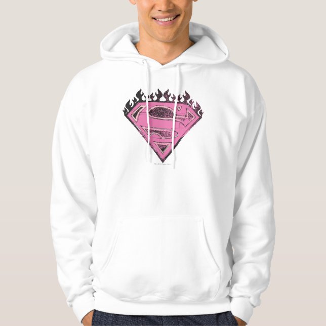 Supergirl Rosa Logotyp med Flames Sweatshirt Med Luva (Framsida)
