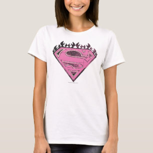 Supergirl Rosa Logotyp med Flames T Shirt