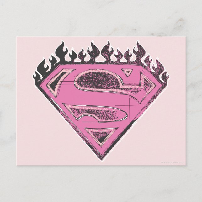 Supergirl Rosa Logotyp med Flames Vykort (Framsida)
