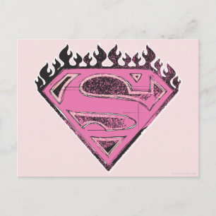 Supergirl Rosa Logotyp med Flames Vykort