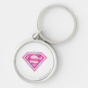 Supergirl Rosa Logotyp Rund Silverfärgad Nyckelring