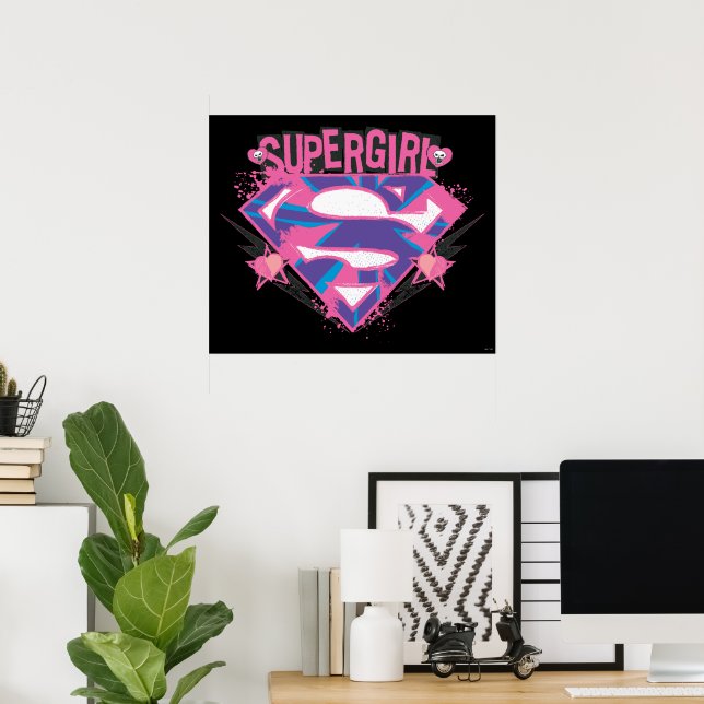 Supergirl Rosa och Lila Grunge-logotyp Poster (Hemmakontoret)