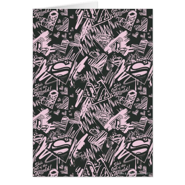 Supergirl Rosa och svart Scribbles Hälsningskort (Framsidan)