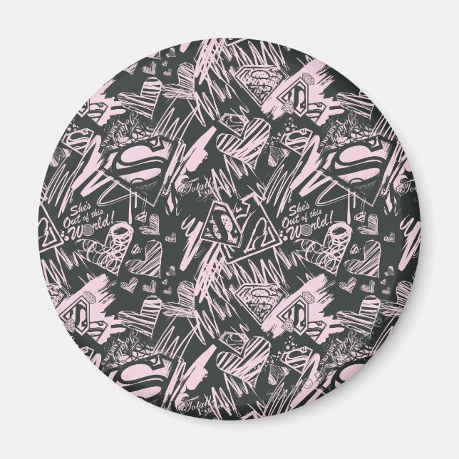 Supergirl Rosa och svart Scribbles Magnet (Framsidan)