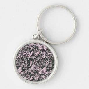 Supergirl Rosa och svart Scribbles Rund Silverfärgad Nyckelring