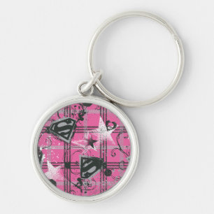 Supergirl Rosa Splatter Square Rund Silverfärgad Nyckelring