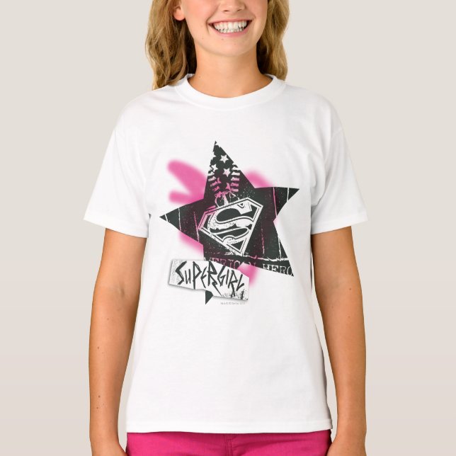 Supergirl Rosa Spray Paint Star T-shirt (Framsida)