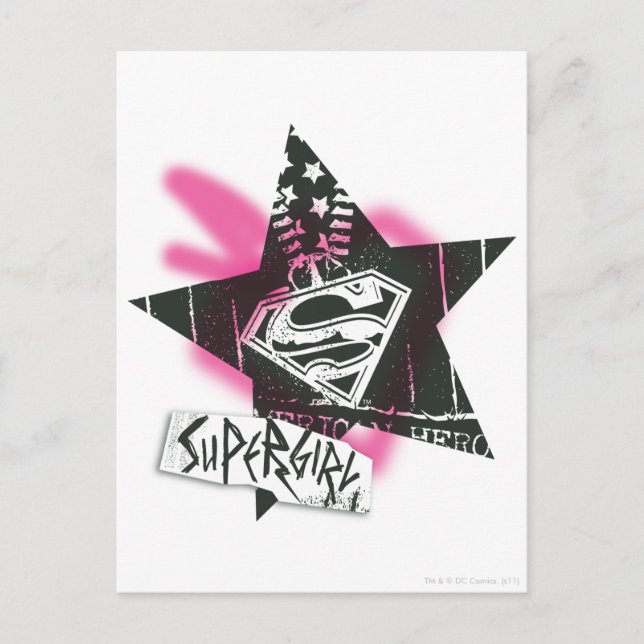 Supergirl Rosa Spray Paint Star Vykort (Framsida)