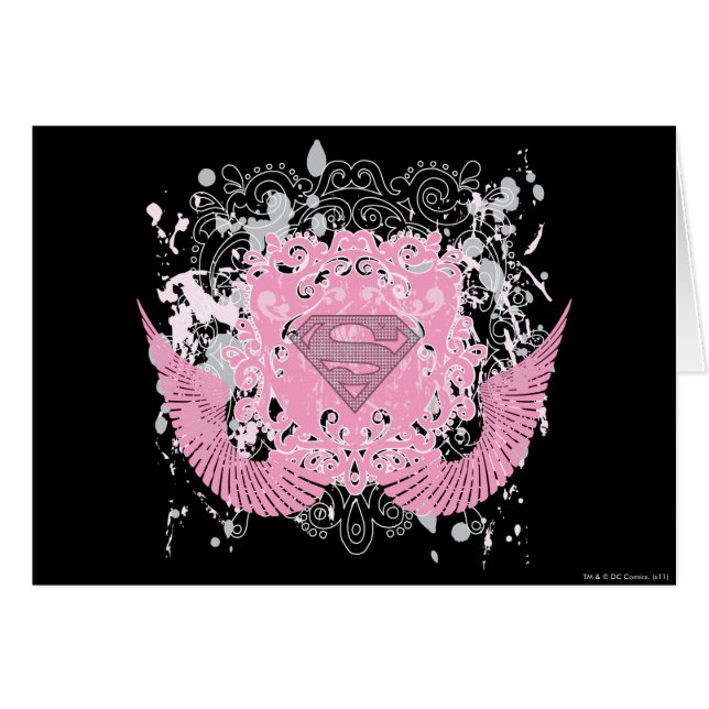 Supergirl Rosa Winged Design Hälsningskort (Framsidan Horizontal)