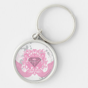 Supergirl Rosa Winged Design Rund Silverfärgad Nyckelring