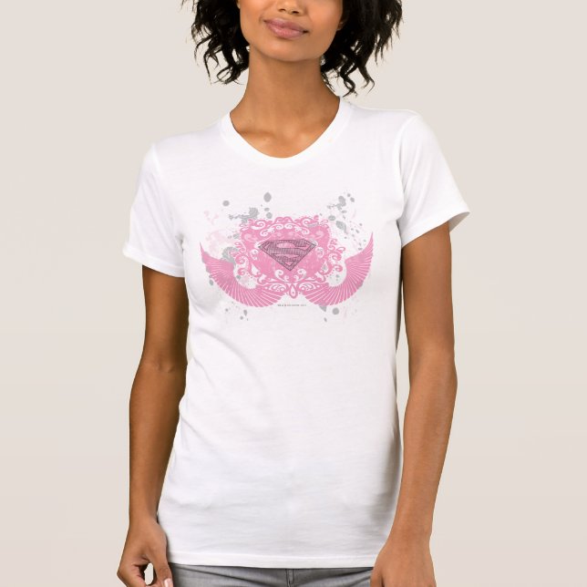 Supergirl Rosa Winged Design Tee Shirt (Framsida)