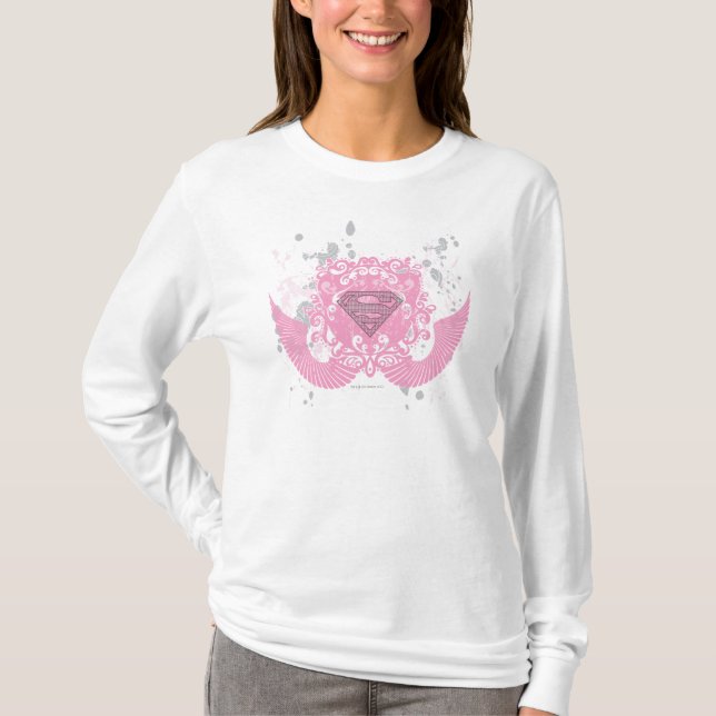 Supergirl Rosa Winged Design Tee Shirt (Framsida)