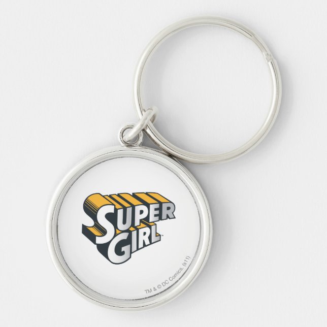 Supergirl Silver och Orange Logotyp Rund Silverfärgad Nyckelring (Framsidan)