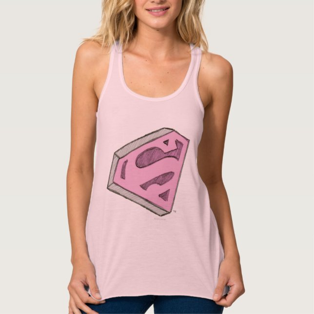 Supergirl Sketched Rosa Logotyp Linne Med Racerback (Framsida)