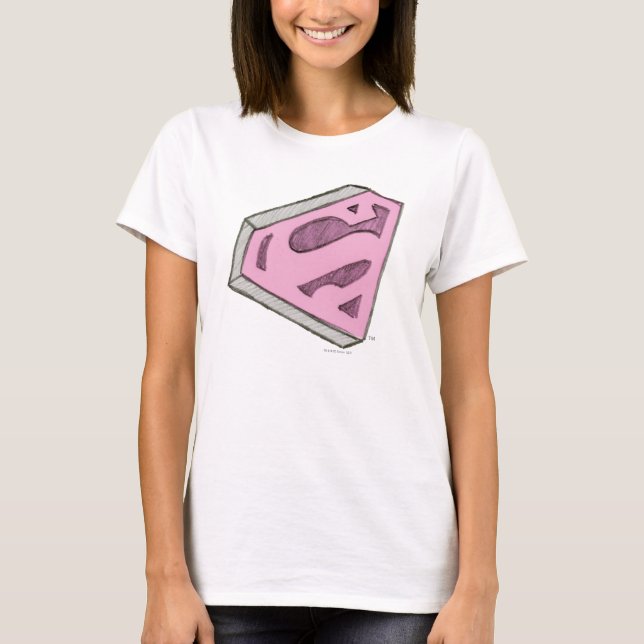 Supergirl Sketched Rosa Logotyp T Shirt (Framsida)