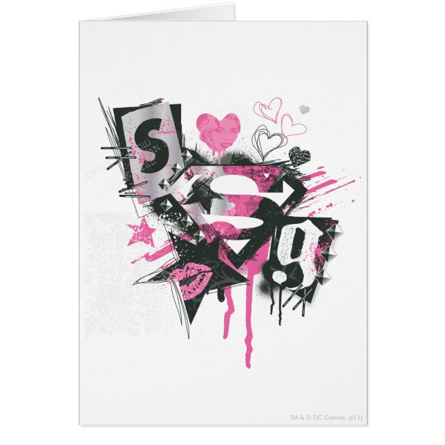 Supergirl Spills and Scribbles Collage Hälsningskort (Framsidan)