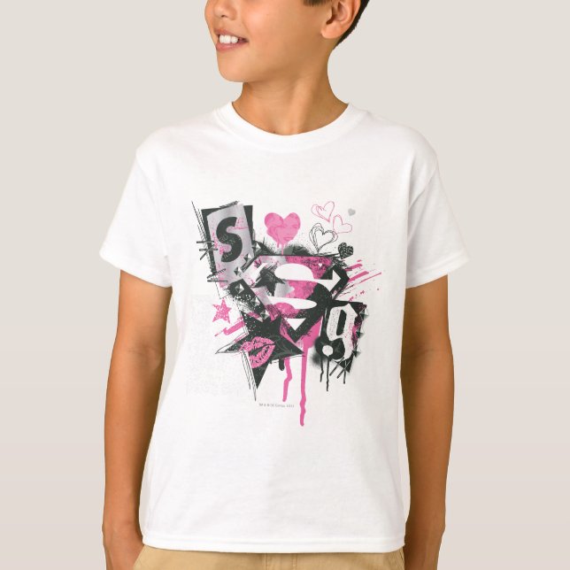 Supergirl Spills and Scribbles Collage T Shirt (Framsida)