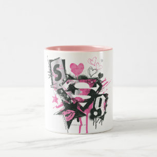 Supergirl Spills and Scribbles Collage Två-Tonad Mugg