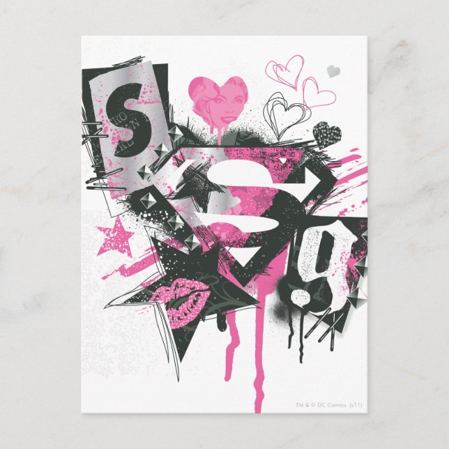 Supergirl Spills and Scribbles Collage Vykort (Framsida)
