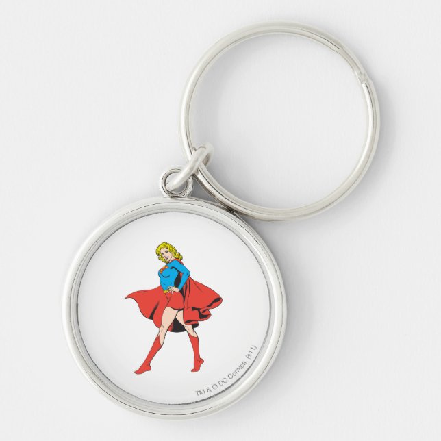 Supergirl Strejka a Pose Rund Silverfärgad Nyckelring (Framsidan)
