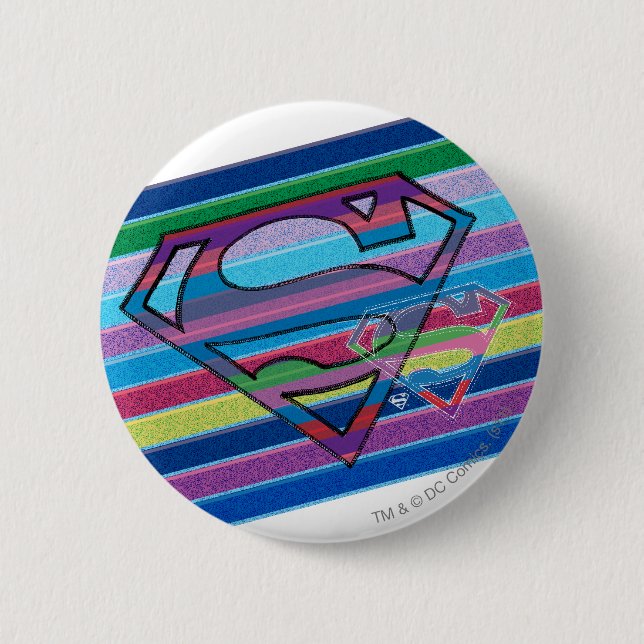 Supergirl Stripe Rainbow Logotyp Knapp (Framsida)