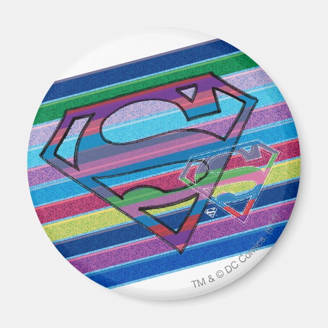 Supergirl Stripe Rainbow Logotyp Magnet (Framsidan)