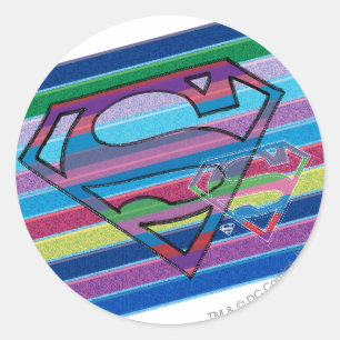 Supergirl Stripe Rainbow Logotyp Runt Klistermärke