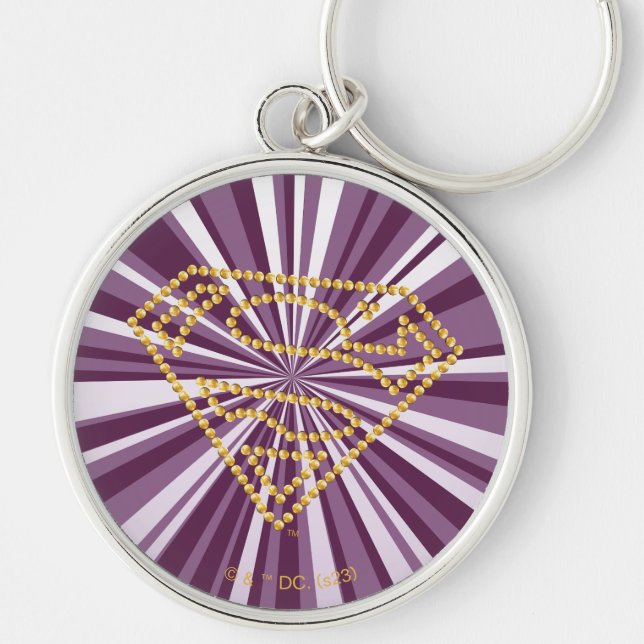 Supergirl Studed S-Shield Rund Silverfärgad Nyckelring (Framsidan)