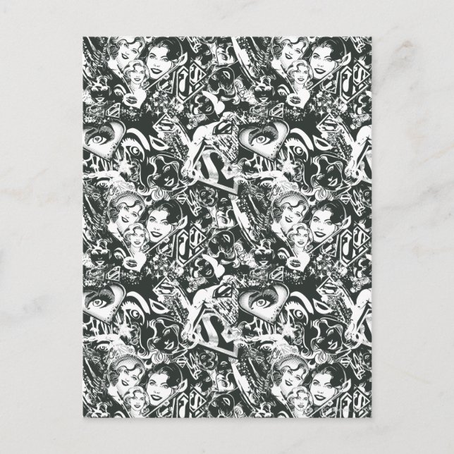 Supergirl Svart och Vit Kollaž Vykort (Framsida)